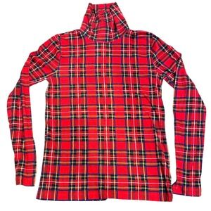 J.Crew Red Tartan Plaid Cotton blend‎ Turtleneck Long Sleeve Top Women's XS